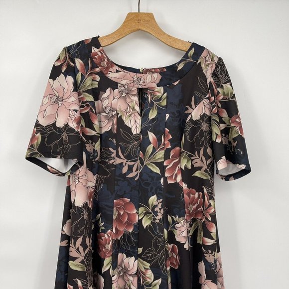 Roz & Ali Keyhole Suba Knit Dress Women's Blue Floral Short Sleeve Size 14 - Picture 4 of 5